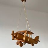 Vintage pine airplane pendant light