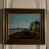 Oil on canvas riverside late 19th century monogram AT