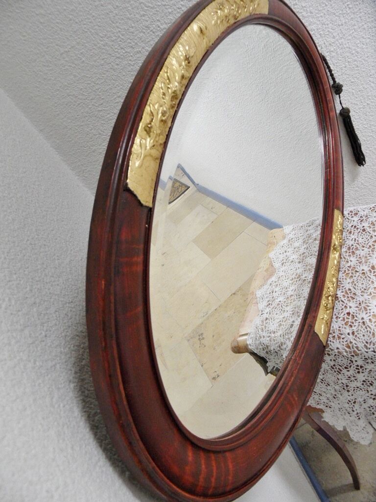 Miroir ovale bois époque moderniste art déco 1910 - 45x80cm