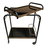 Vintage rolling table, Bar serving trolley on wheels, Removable tray