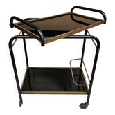 Vintage rolling table, Bar serving trolley on wheels, Removable tray