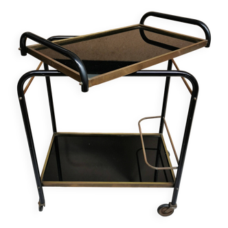 Vintage rolling table, Bar serving trolley on wheels, Removable tray