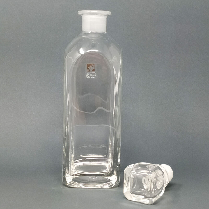 Italian vintage crystal decanter with 6 crystal glasses signed Luigi Bormioli 1970s
