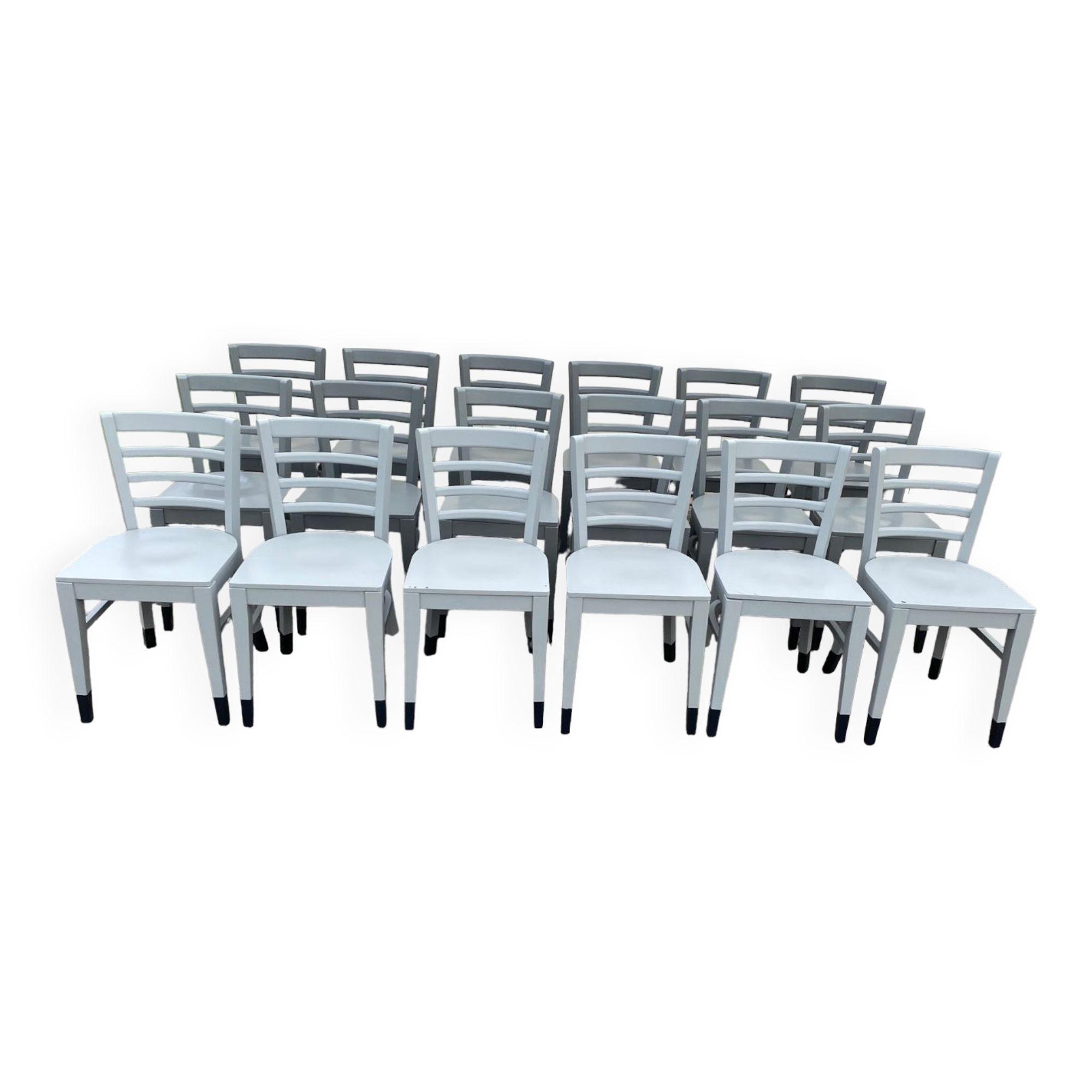 Set of 18 gray bistro chairs