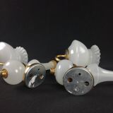 2 wall lights in gold metal and milky glass, swan neck
