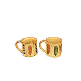 Pair of glazed stoneware mugs — abstract decor from the 70s