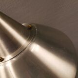 Danish hanging lamp in silver-coloured aluminium with contrasting orange lacquer inside.