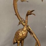 Gilded bronze lamp with the figure of a heron in Art Nouveau style.