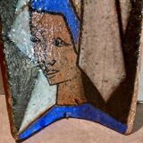 Terracotta tile with enamel decoration of a lady of the high nobility signed OGD