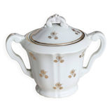 Antique PFC France porcelain sugar bowl with double handles – Gold floral decoration