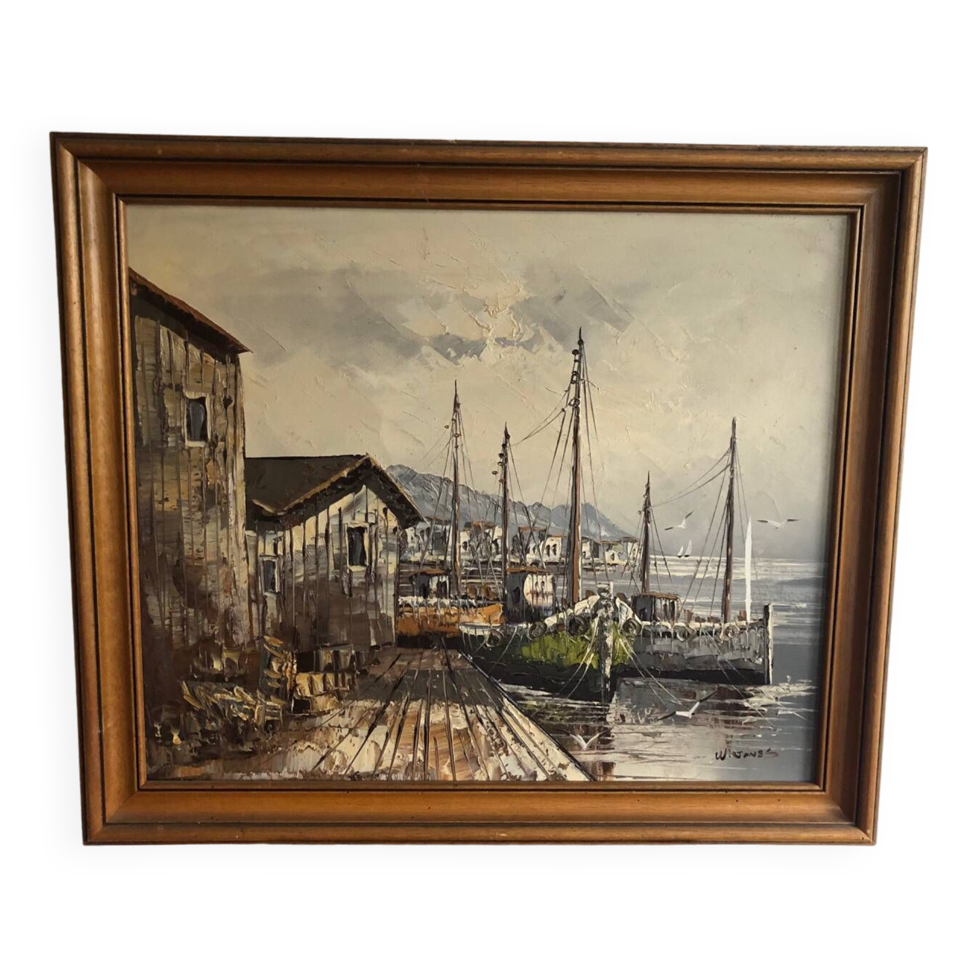 Marine painting boats in port