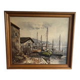 Marine painting boats in port