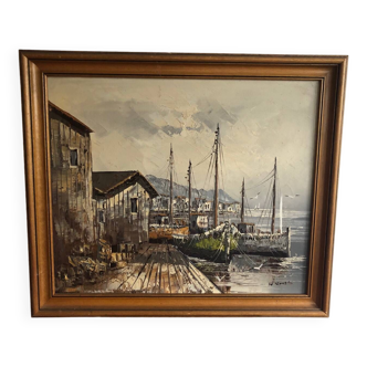 Tableau marine bateaux au port