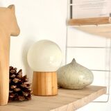 Pair of lamps with wooden base and glass globe, 1970s