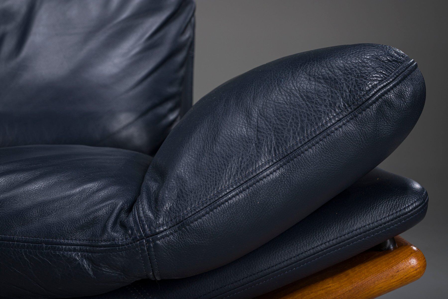 Danish teak and navy blue leather 3-seater sofa from Komfort, 1970s
