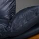 Danish teak and navy blue leather 3-seater sofa from Komfort, 1970s