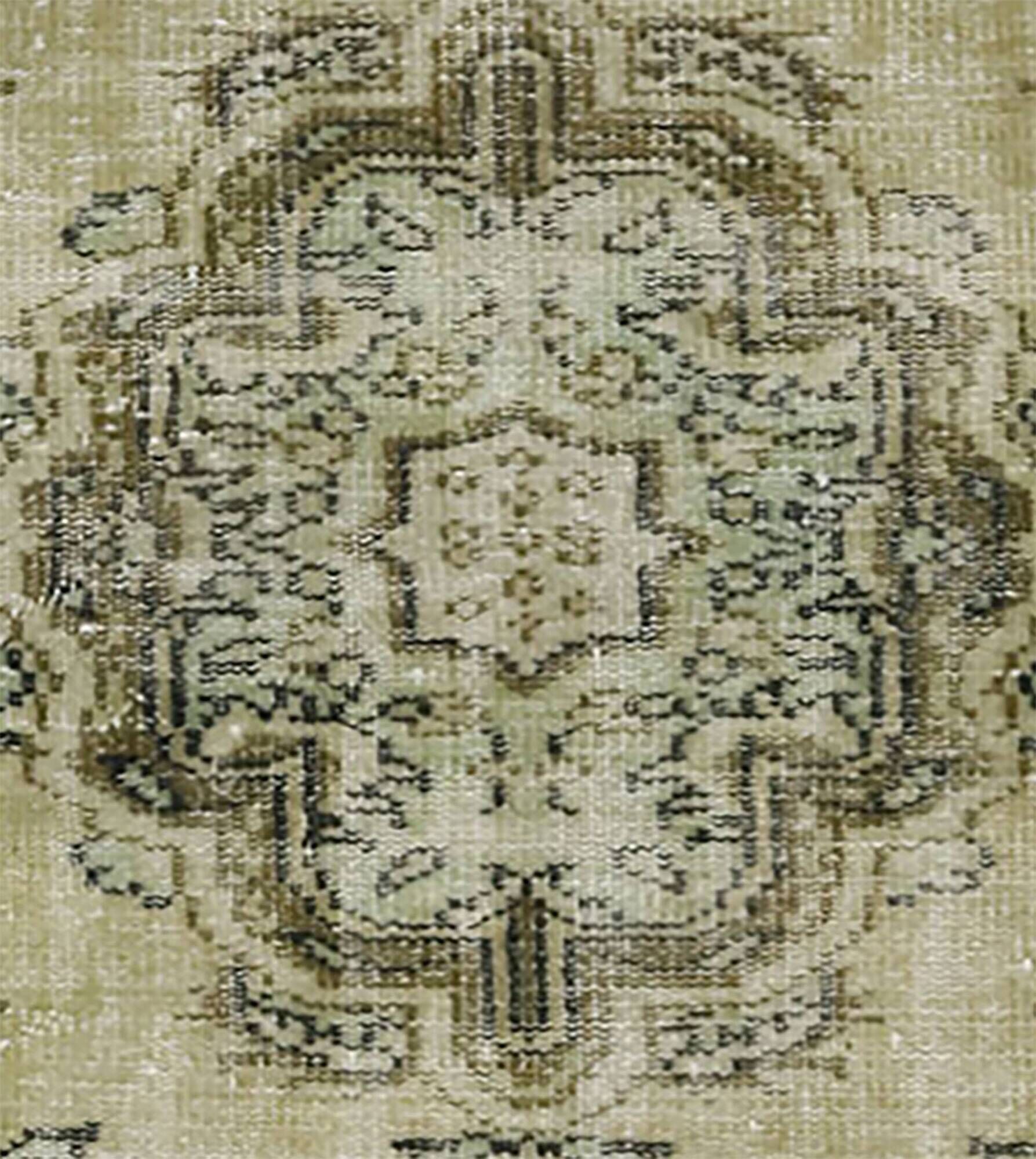 Vintage Turkish Medallion Rug Beige Green 265 x 168 cm