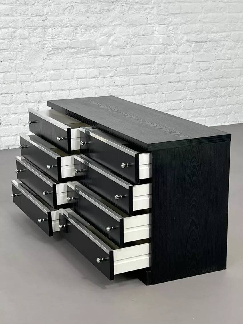 Black and chrome 8-drawer chest of drawers from the 70s - 80s