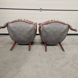 Pair of Louis Philippe armchairs in multi-colored striped velvet