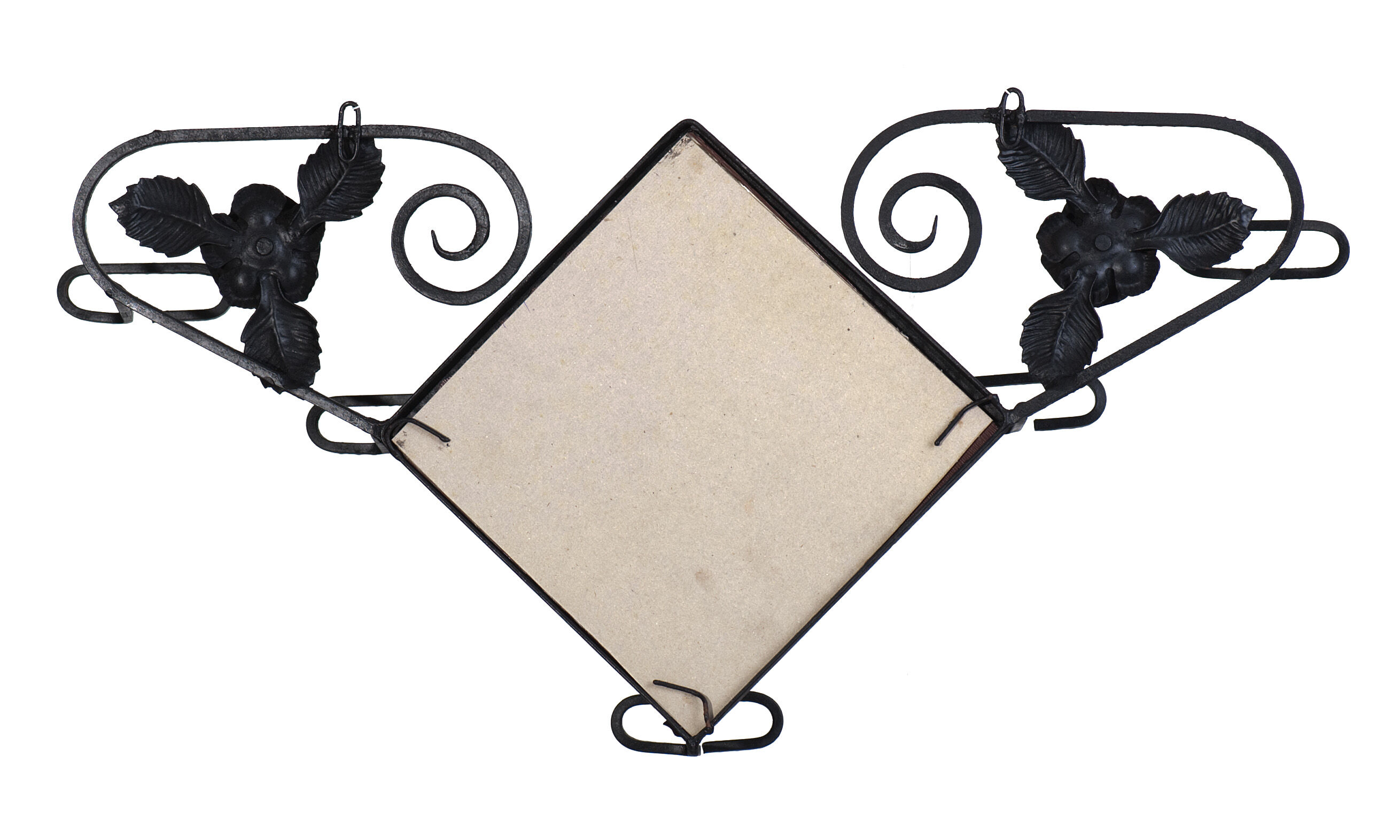 Art Deco coat rack in hammered iron at 5 pads with 30s mirror