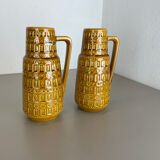 Set of Two Pottery Fat Lava Vases "ochre pattern" by Scheurich, Germany, 1970s