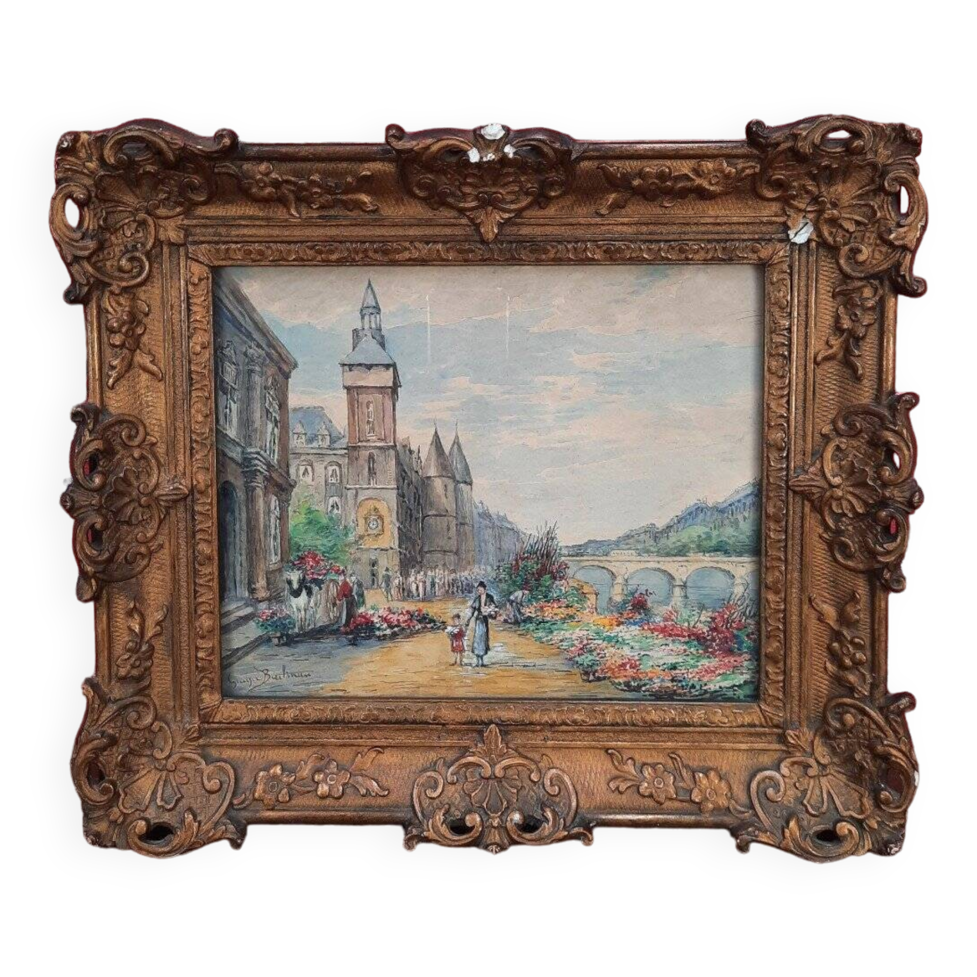 Tableau du marché aux fleurs français du milieu du siècle