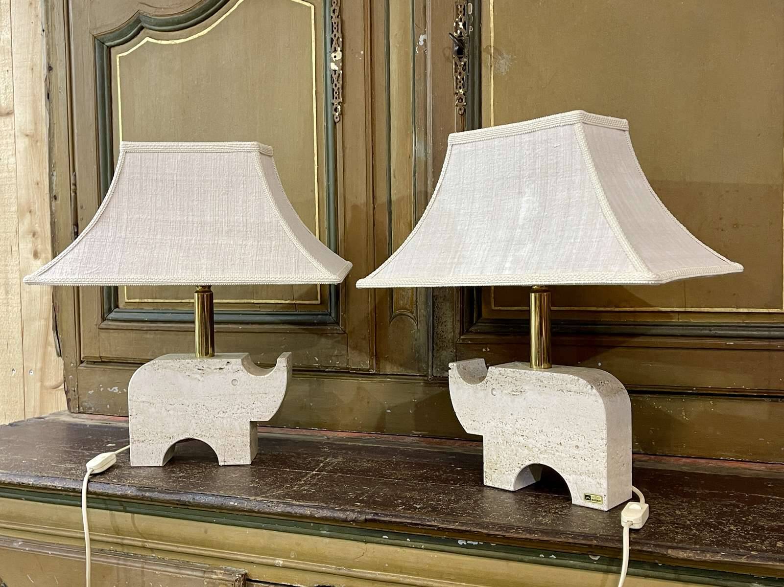 Pair of Italian travertine lamps by Fratelli Mannelli