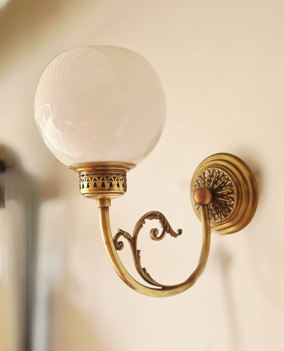 Pair of Napoleon III style brass and opaline wall lights