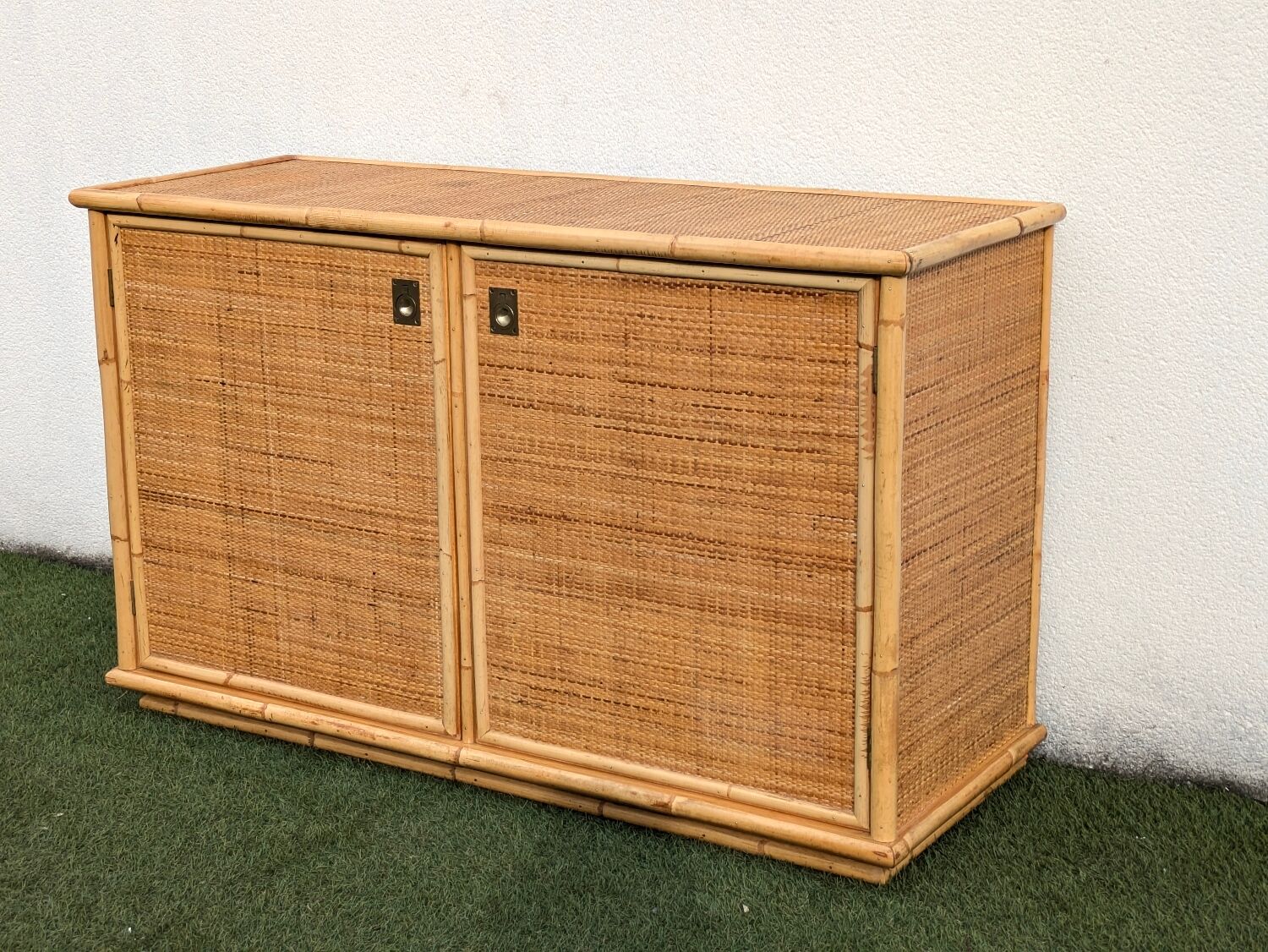 Low buffet / sideboard Dal Vera bamboo rattan vintage 1970s