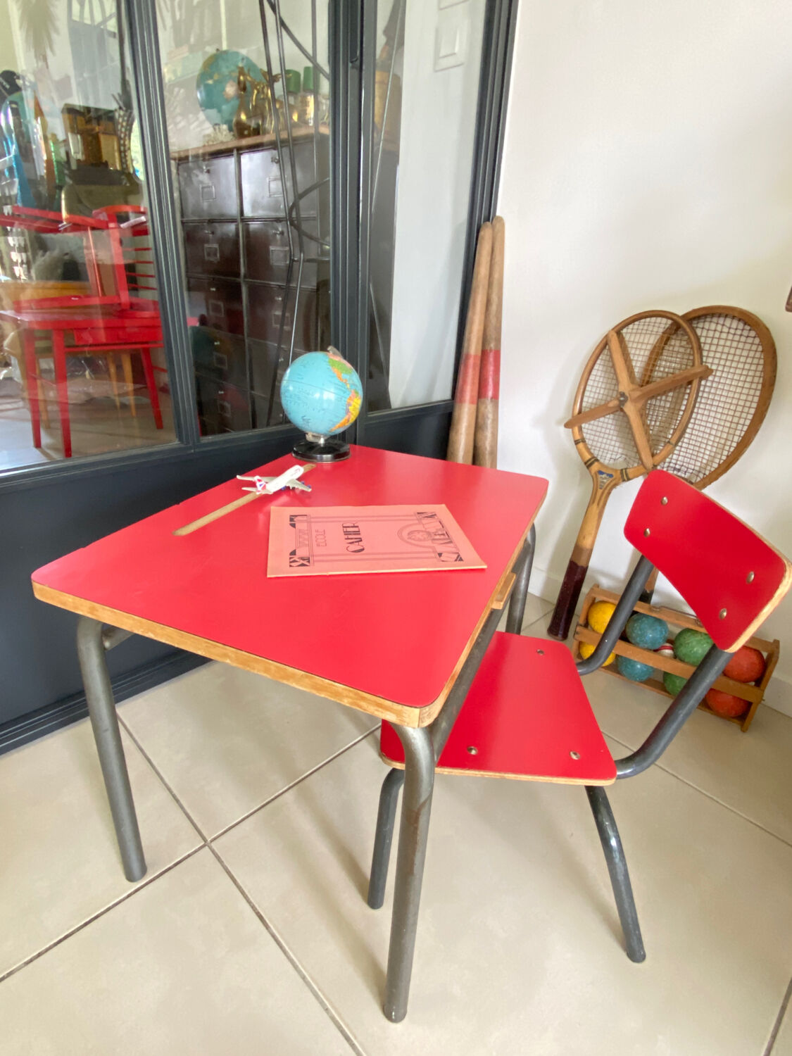 Vintage Formica children's desk and chair set