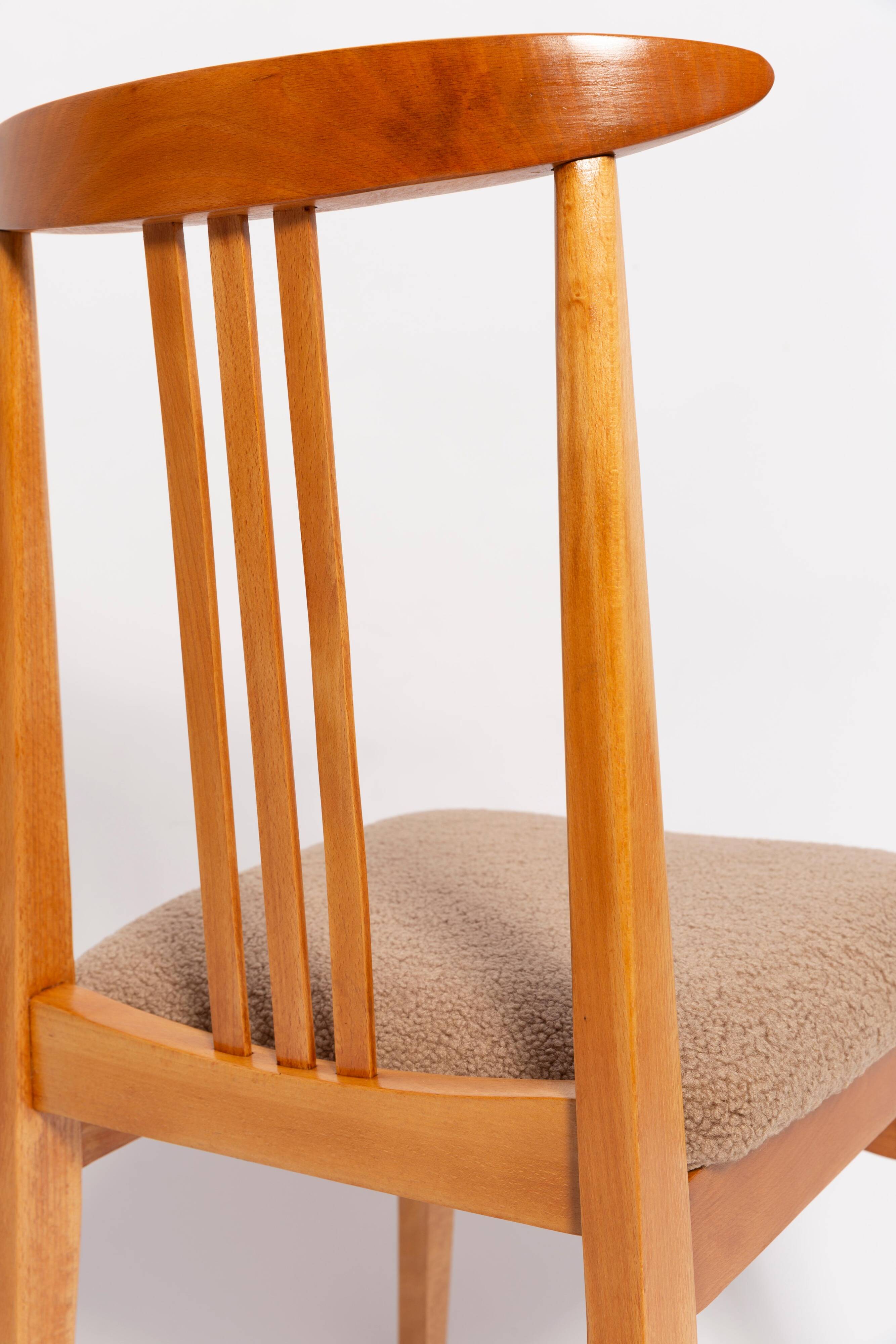 Mid-Century Bouclé Lounge Chair, Light Wood, M. Zielinski, Europe 1960s