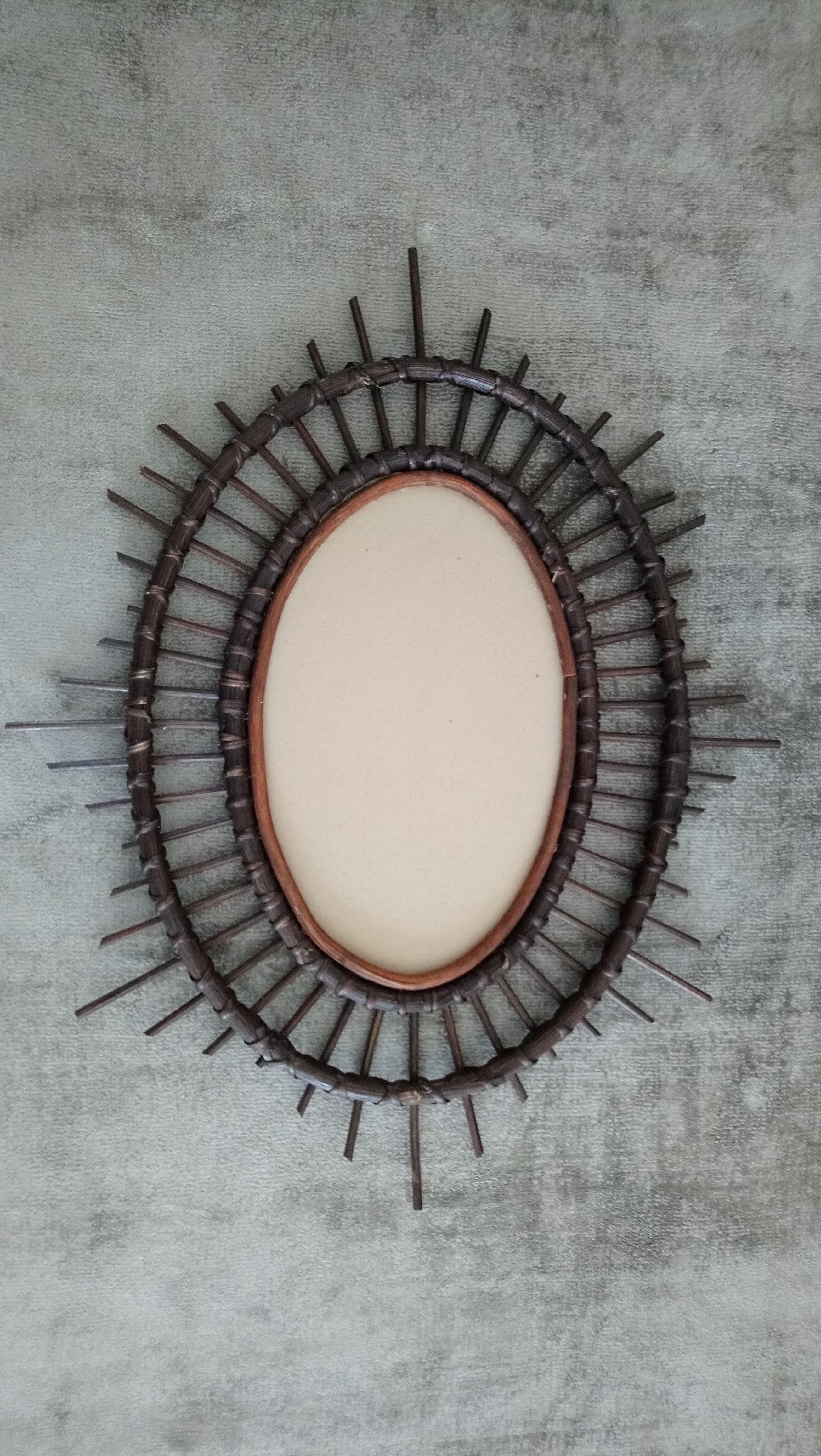 Dark rattan Sun mirror 64X52cm years 70