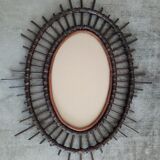 Dark rattan Sun mirror 64X52cm years 70