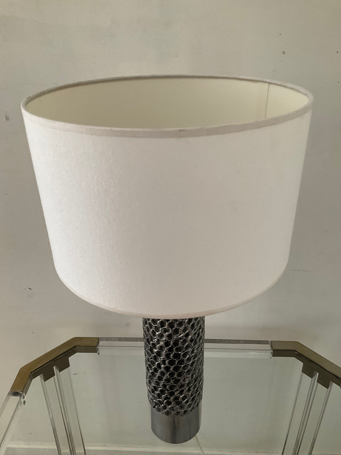 Lamp by Willy Luyckx in polished and textured aluminum 60s 70s