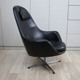 Fauteuil pivotant vintage en similicuir noir par Pastoe 60s