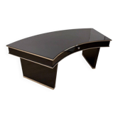 Art Deco desk in black lacquer, walnut & metal, France, 1950