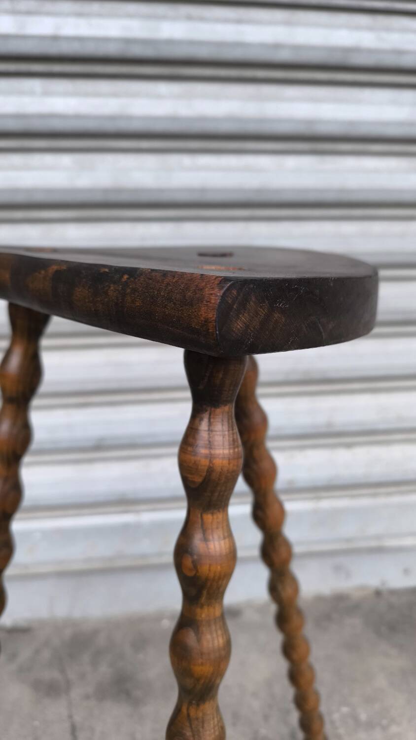 1950s Beaded Wooden Tripod Stool