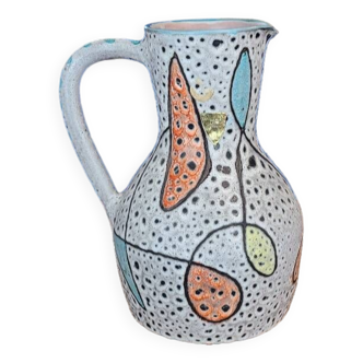 Hyèvre art pitcher signed polychrome enamels