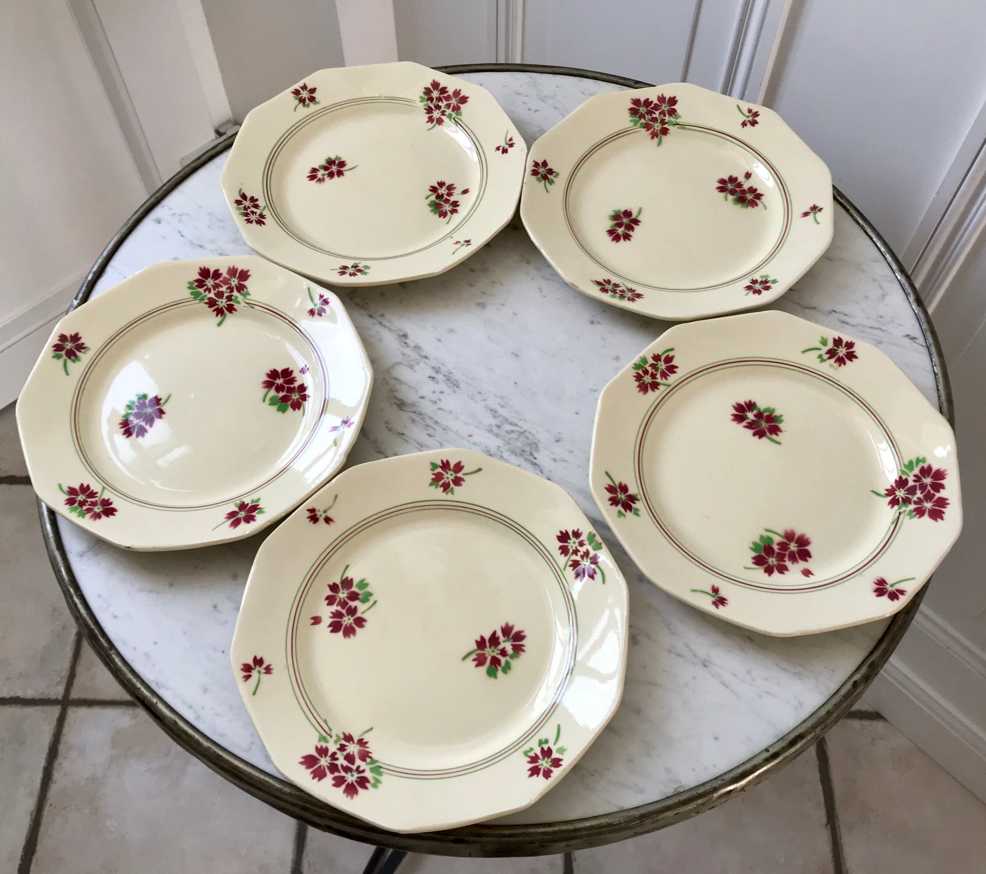Lot de 5 assiettes à dessert Moulin des Loups Hamage années 20-30