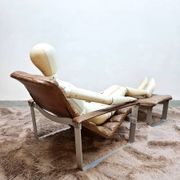 Fauteuil lounge vintage en cuir et chrome