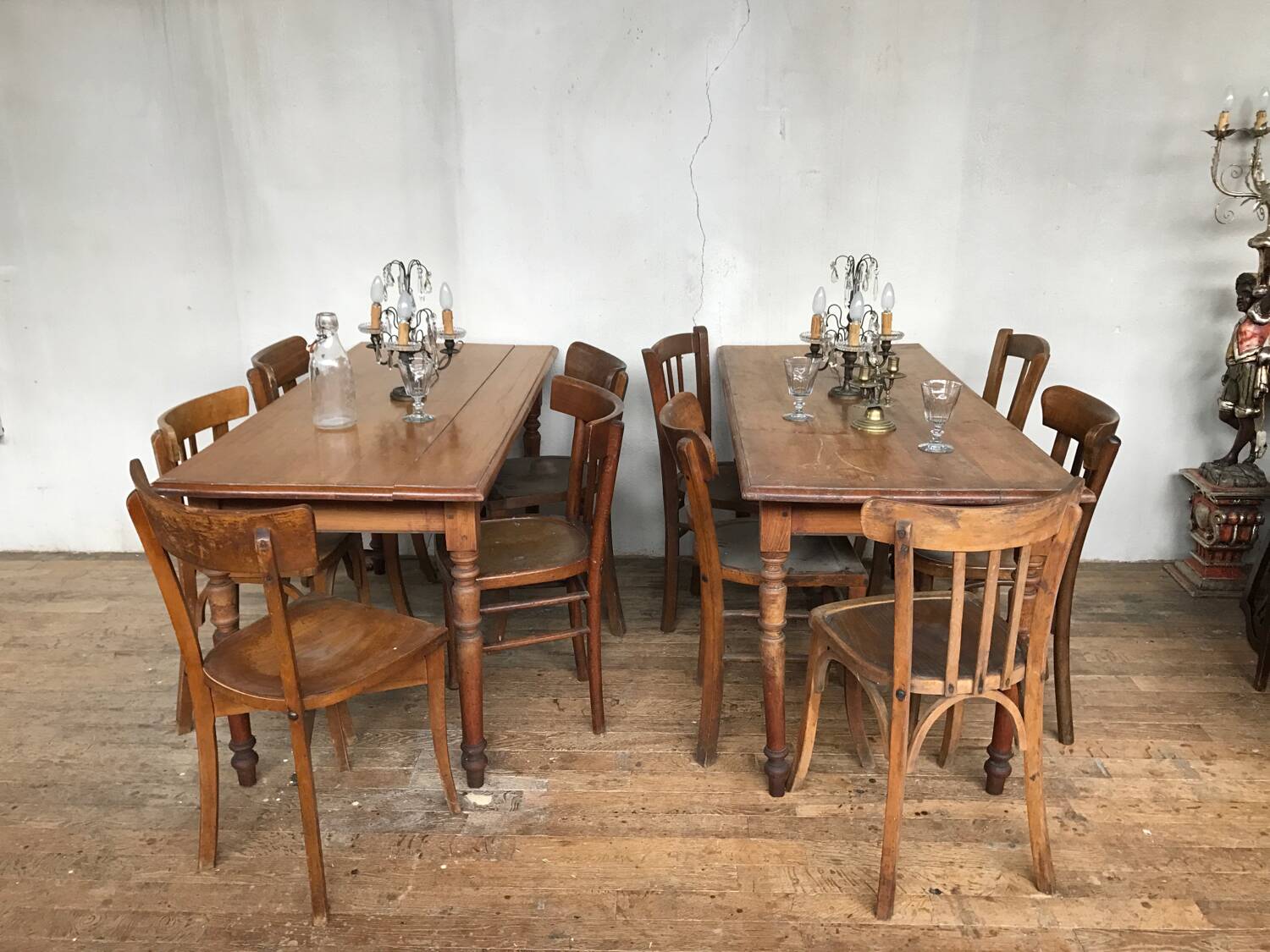 Series of 20 vintage mismatched bentwood bistro chairs