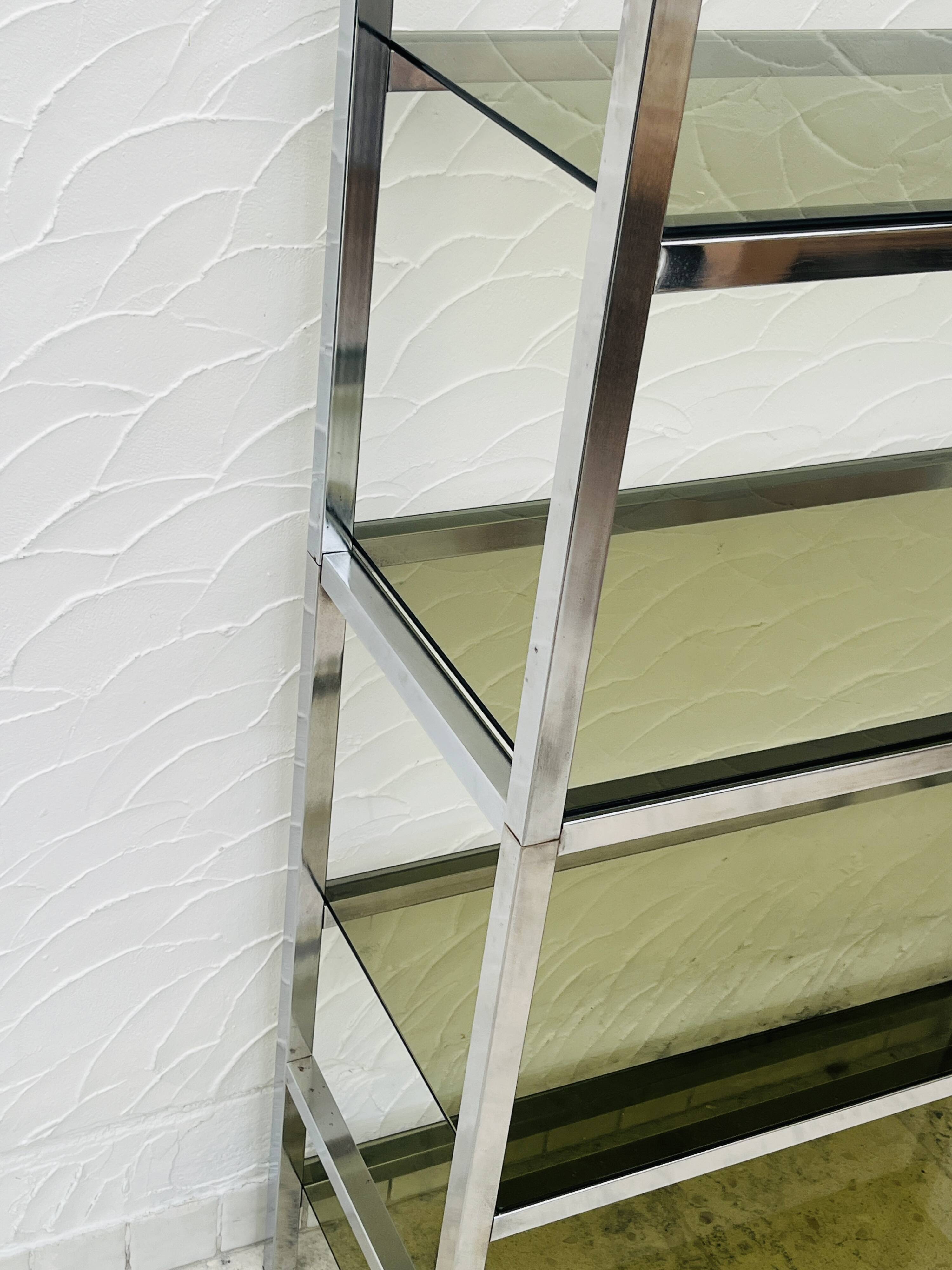 Vintage Italian design shelf in chrome and smoked glass from the 1970s.