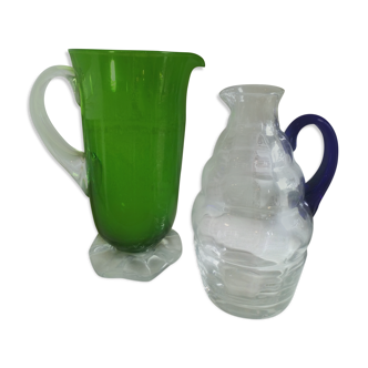 Two vintage blown glass pitchers
