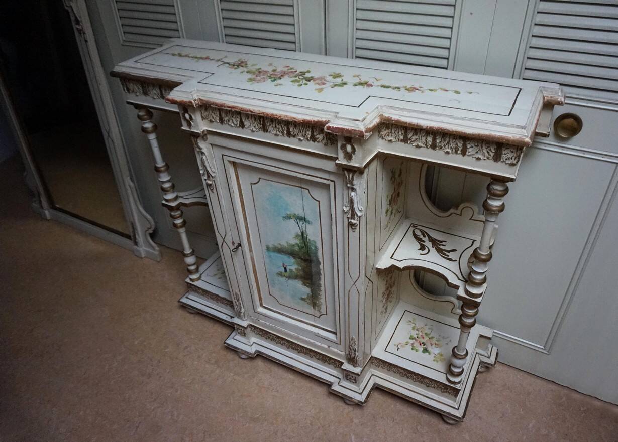 Italian hand-painted Console Table with Mirror and floral painting