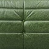 Togo 3-Sofa in Green leather attributed to Michel Ducaroy for Ligne Roset