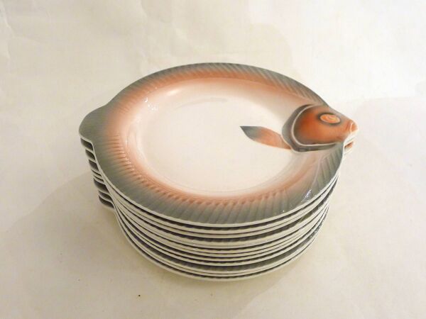 Set de 12 assiettes Poissons Digoin Sarreguemines
