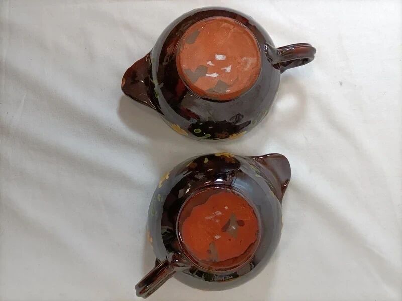 2 green glazed stoneware bowls with floral pattern – decorative tableware