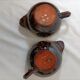 2 green glazed stoneware bowls with floral pattern – decorative tableware