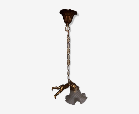 Hanging Chandelier Bronze Angel Dore Ep 1940 50 Selency Hanging Chandelier Bronze Angel Dore, Bronze Hanging Chandelier