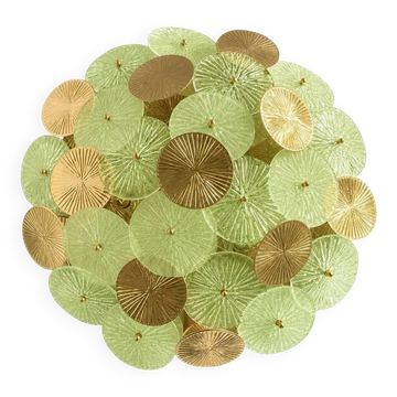 Contemporary Green Water-Lily Brass and Murano Glass Sputnik Flush Mount